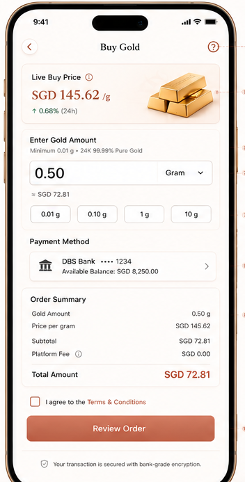 MyGrow Gold Buy Gold app screen