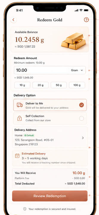 MyGrow Gold Redeem Gold app screen
